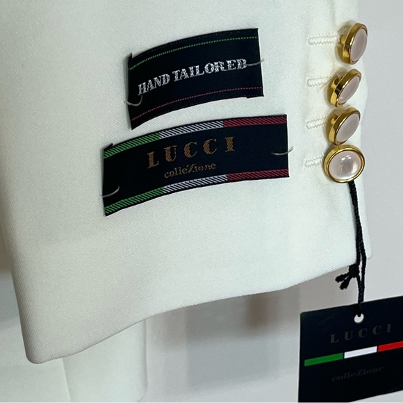 Lucci Collezione Mens Italian White Sz 44R Hand Tailored Blazer Suit Jacket New - Picture 6 of 16